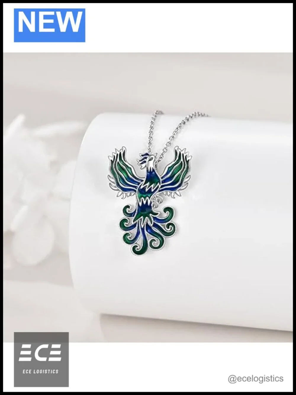 Sterling Silver Phoenix Pendant Necklace 18 Inch Rolo Chain